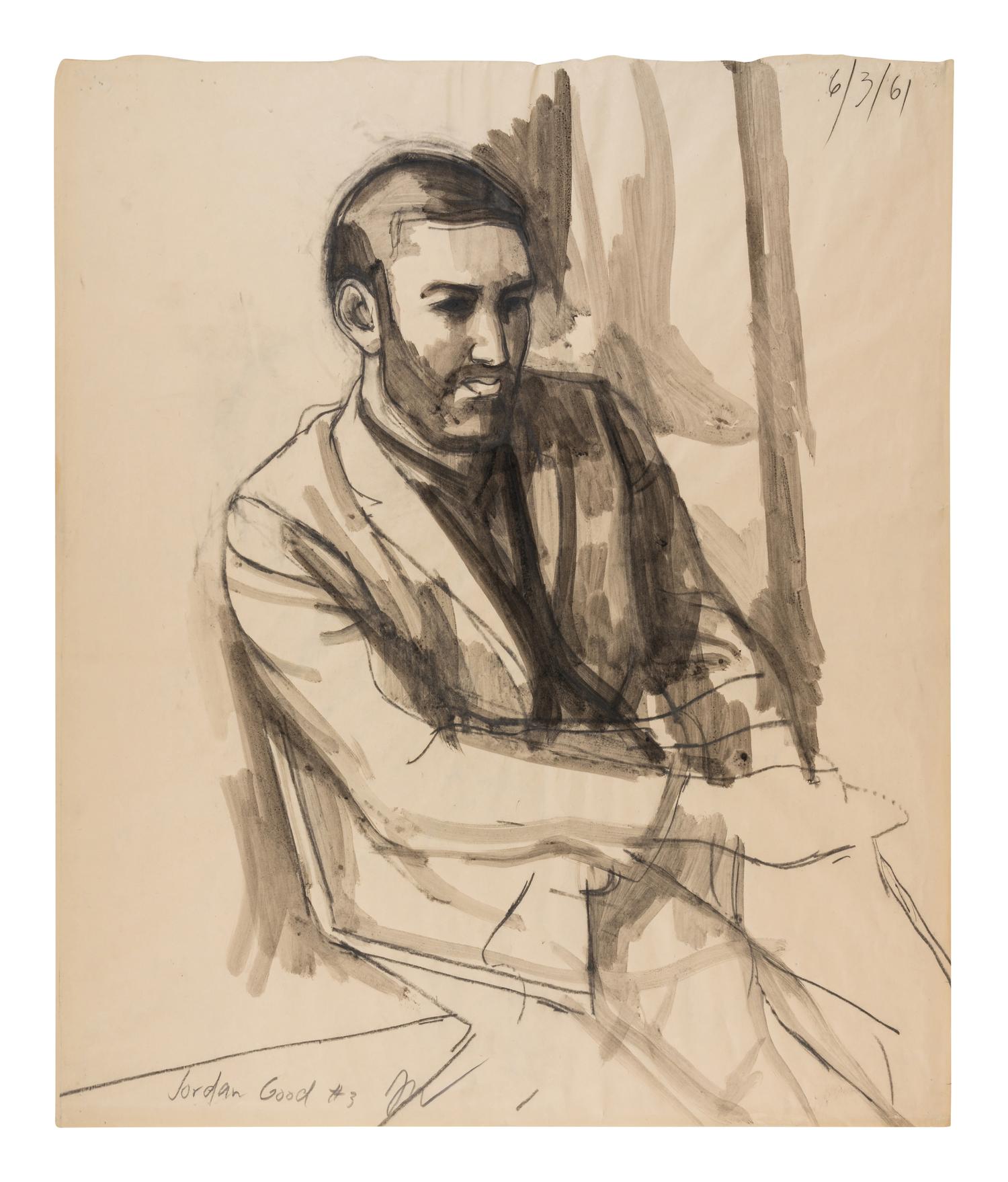 Girl Reading (Portrait of P. D. S.), 1961, Man Seated on a Folding Chair (Jordan Good #3), 1961, and Seated Woman Hand on Brow (Pat del Sasser), 1961 (a group of three works)