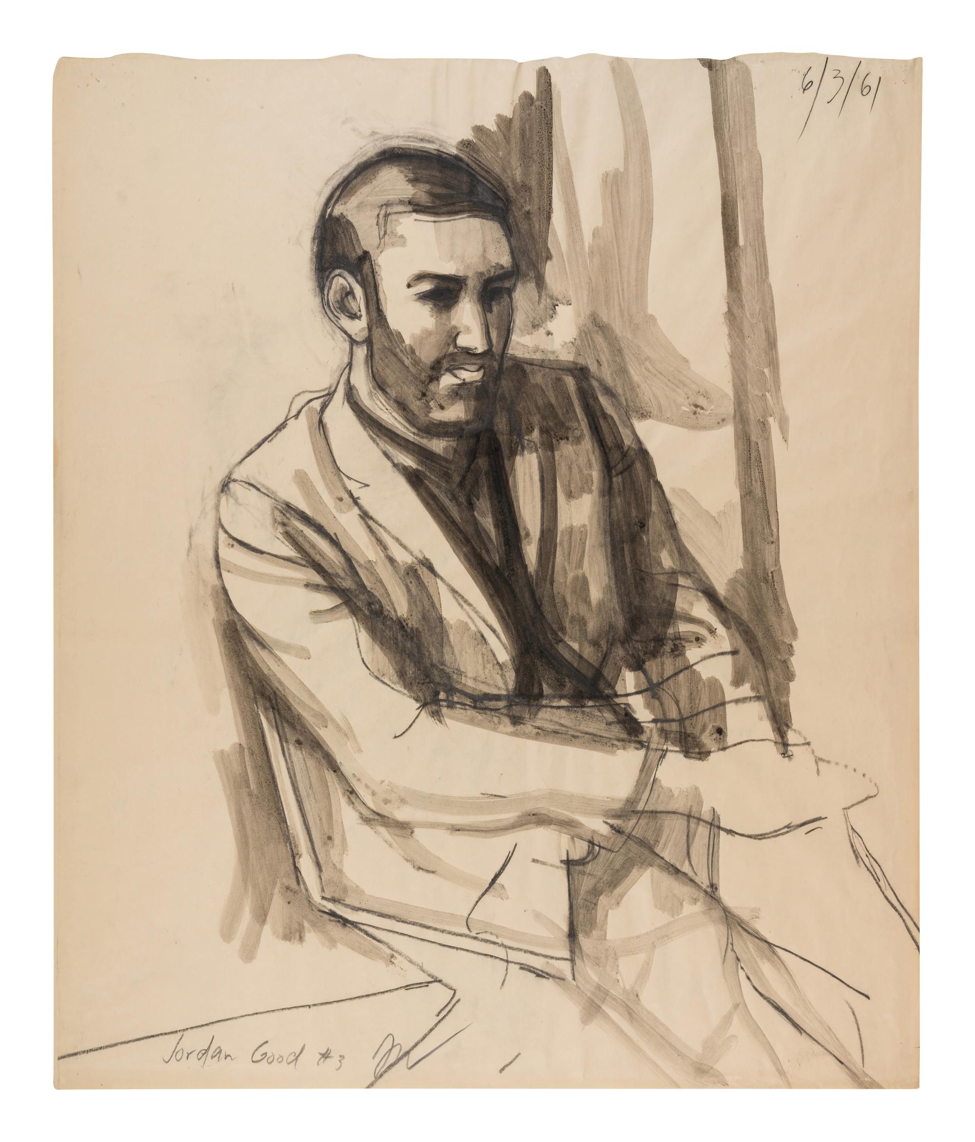 Girl Reading (Portrait of P. D. S.), 1961, Man Seated on a Folding Chair (Jordan Good #3), 1961, and Seated Woman Hand on Brow (Pat del Sasser), 1961 (a group of three works)