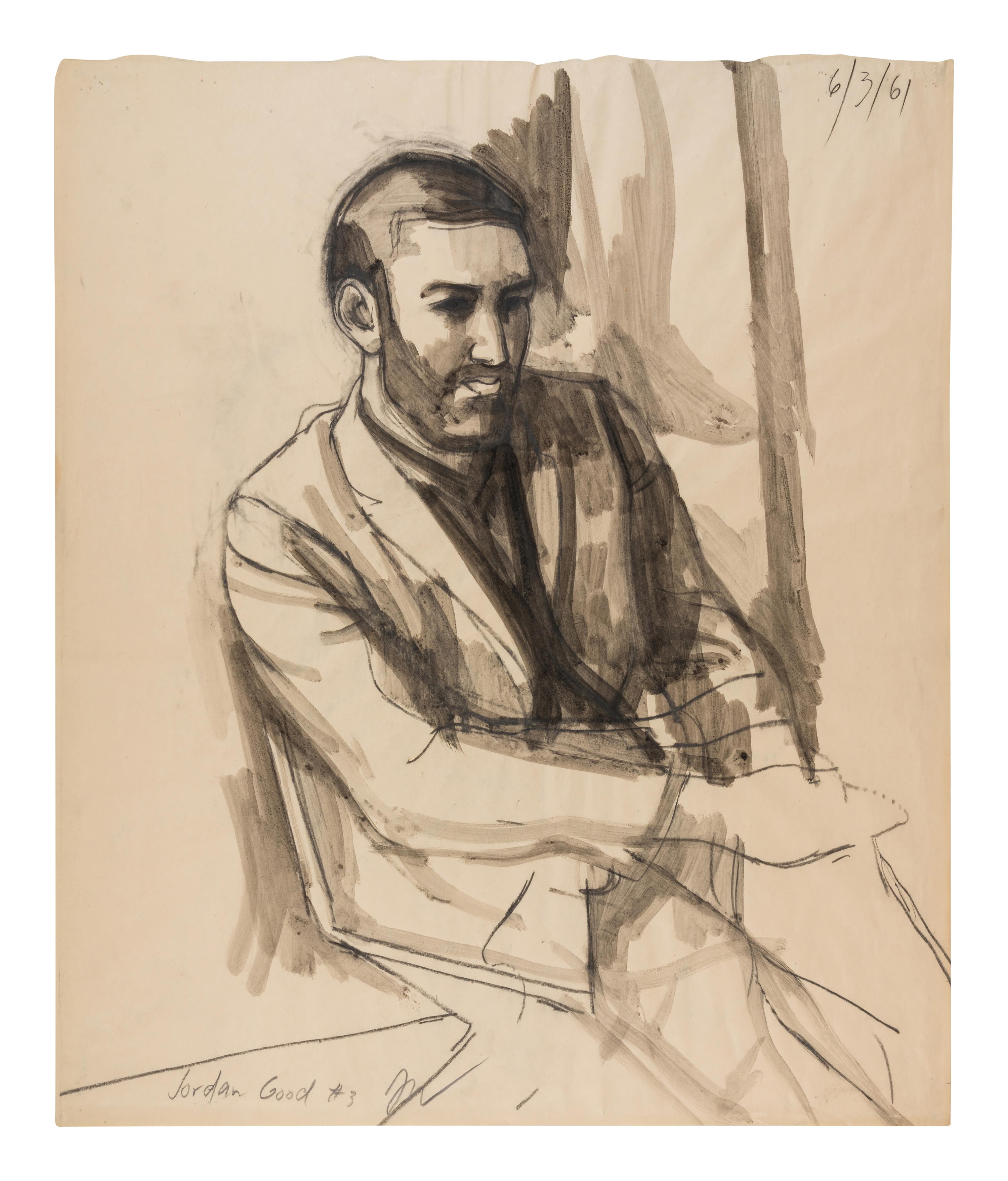 Girl Reading (Portrait of P. D. S.), 1961, Man Seated on a Folding Chair (Jordan Good #3), 1961, and Seated Woman Hand on Brow (Pat del Sasser), 1961 (a group of three works)