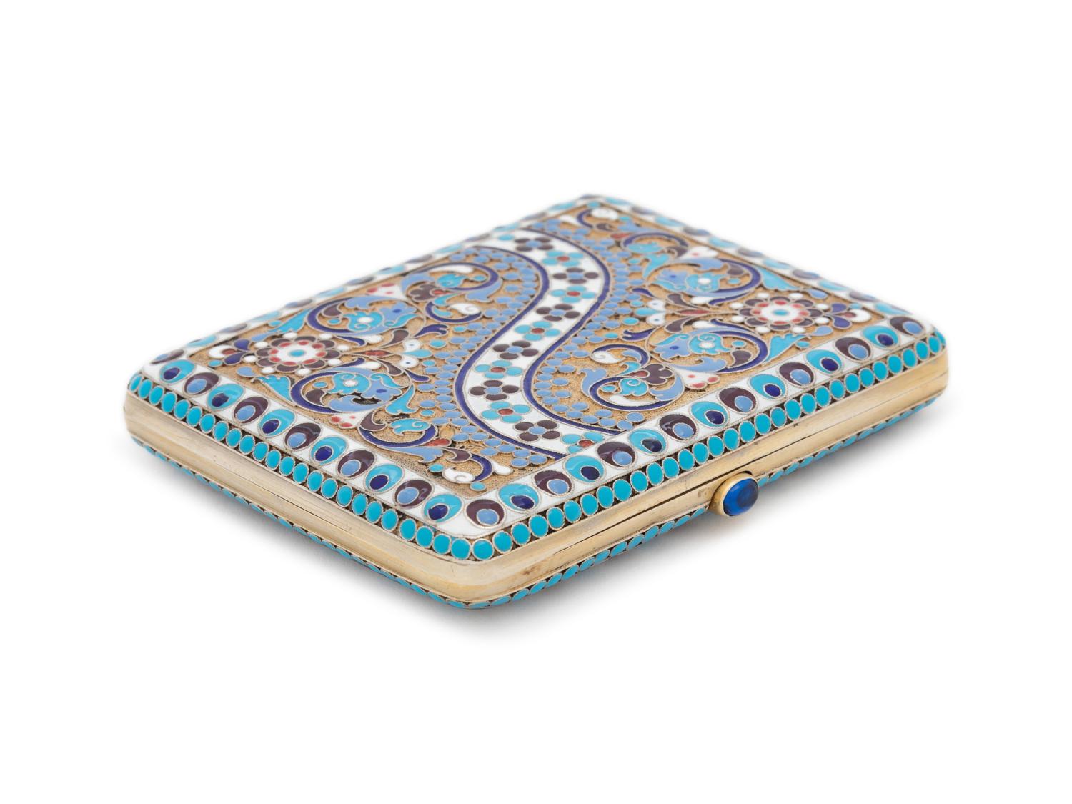 A Russian Silver-Gilt and Enameled Cigarette Case