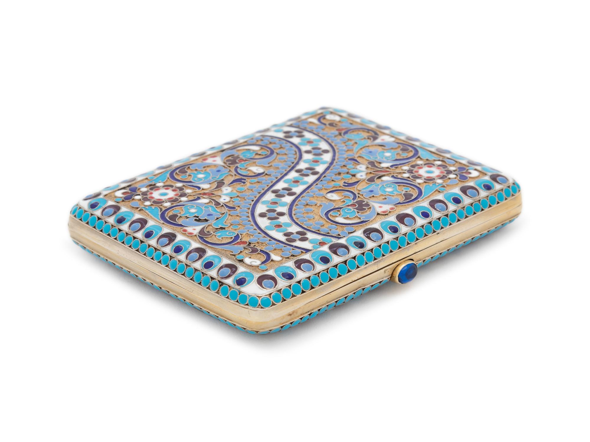 A Russian Silver-Gilt and Enameled Cigarette Case