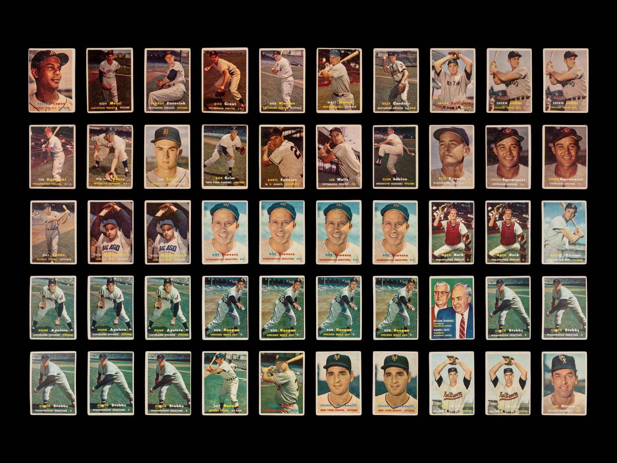 A Collection of 1957 Topps Baseball Cards Including Hall of Famers and Rookies (241)