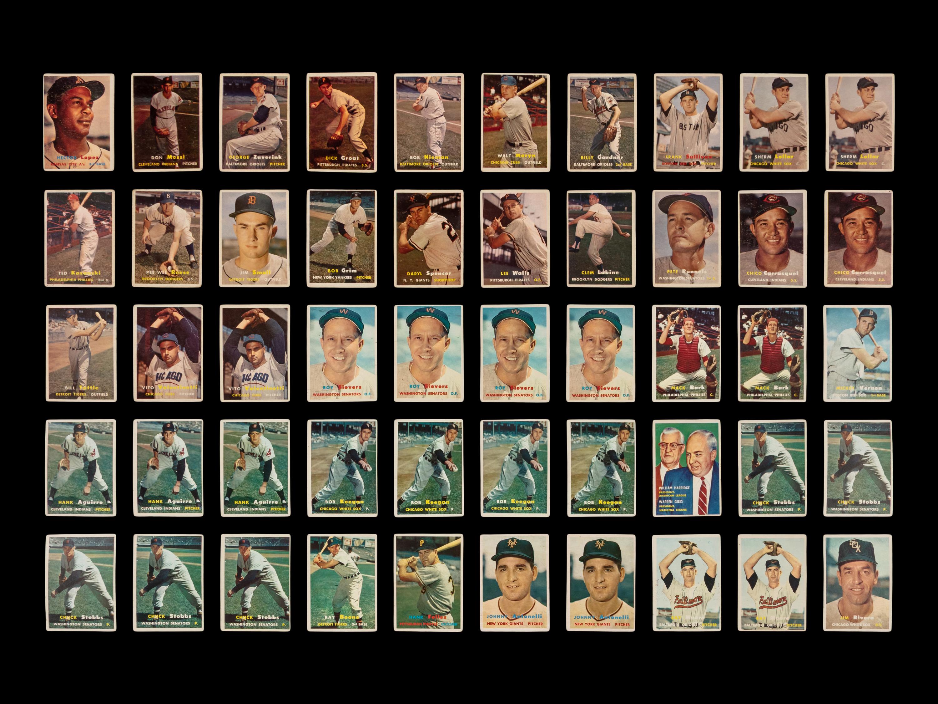 A Collection of 1957 Topps Baseball Cards Including Hall of Famers and Rookies (241)
