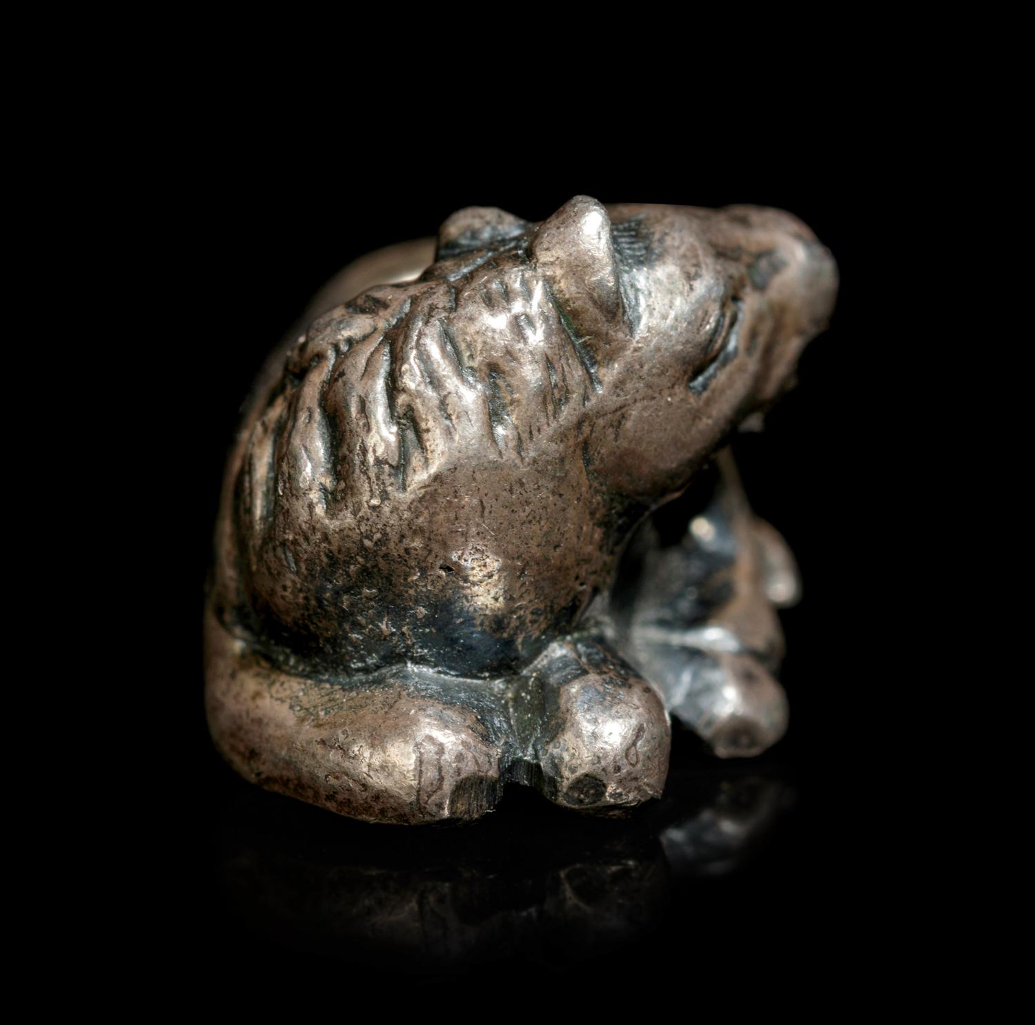A Silver Horse-Form Ojime