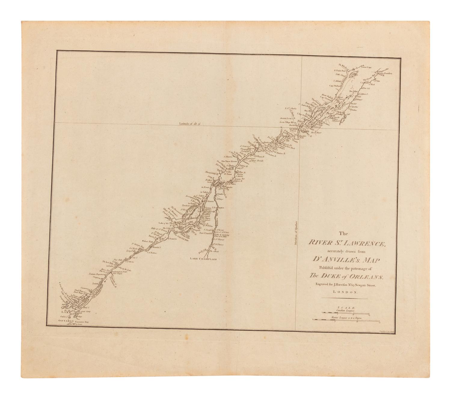 [AMERICANA - MAP]. HARRISON, John. The River St. Lawrence Accurately drawn from Danville’s Map Published under the Patronage of The Duke of Orleans . London, 1784.