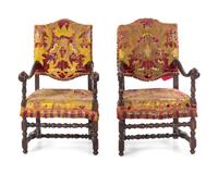 A Pair of Louis XIII Walnut Armchairs