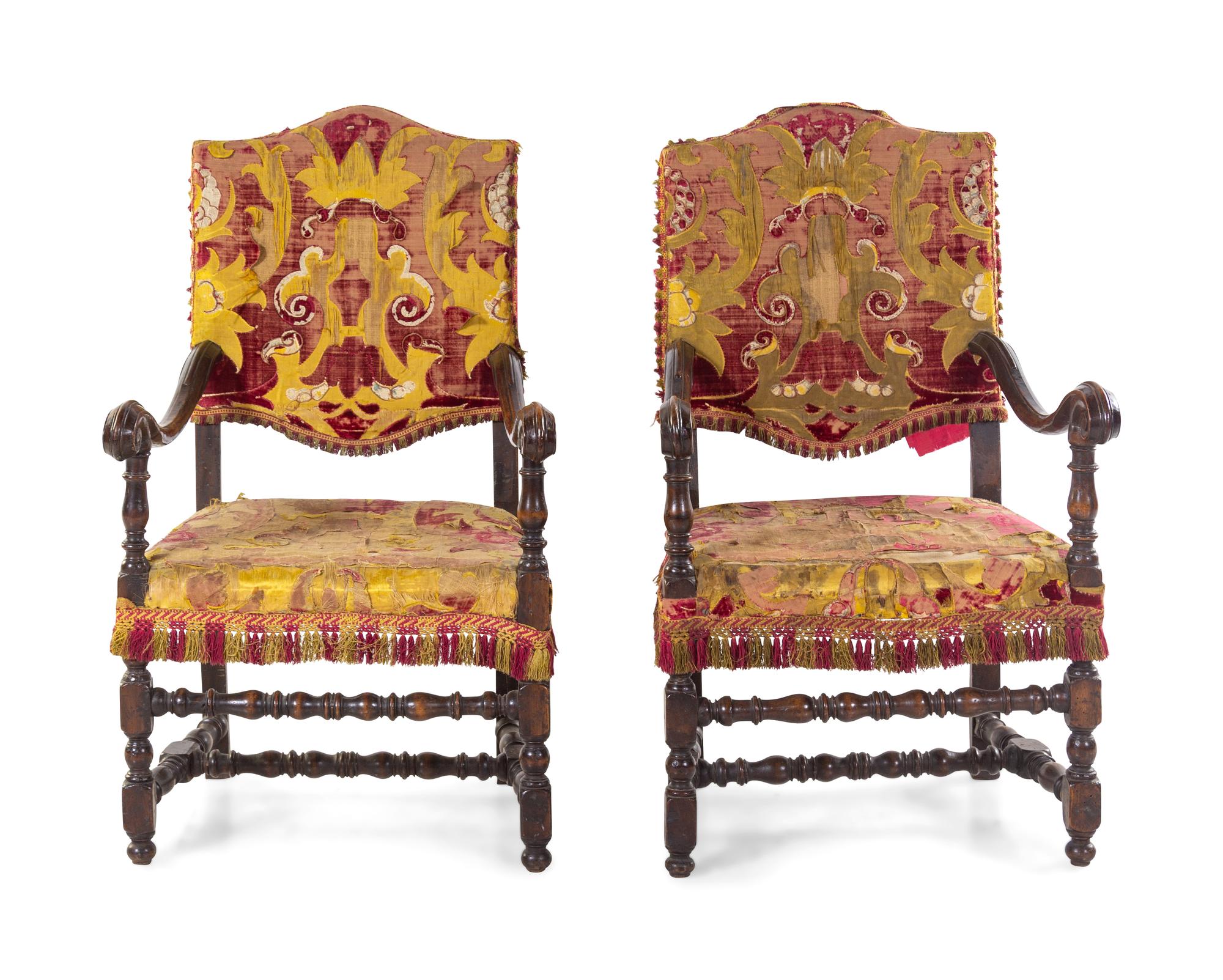 A Pair of Louis XIII Walnut Armchairs