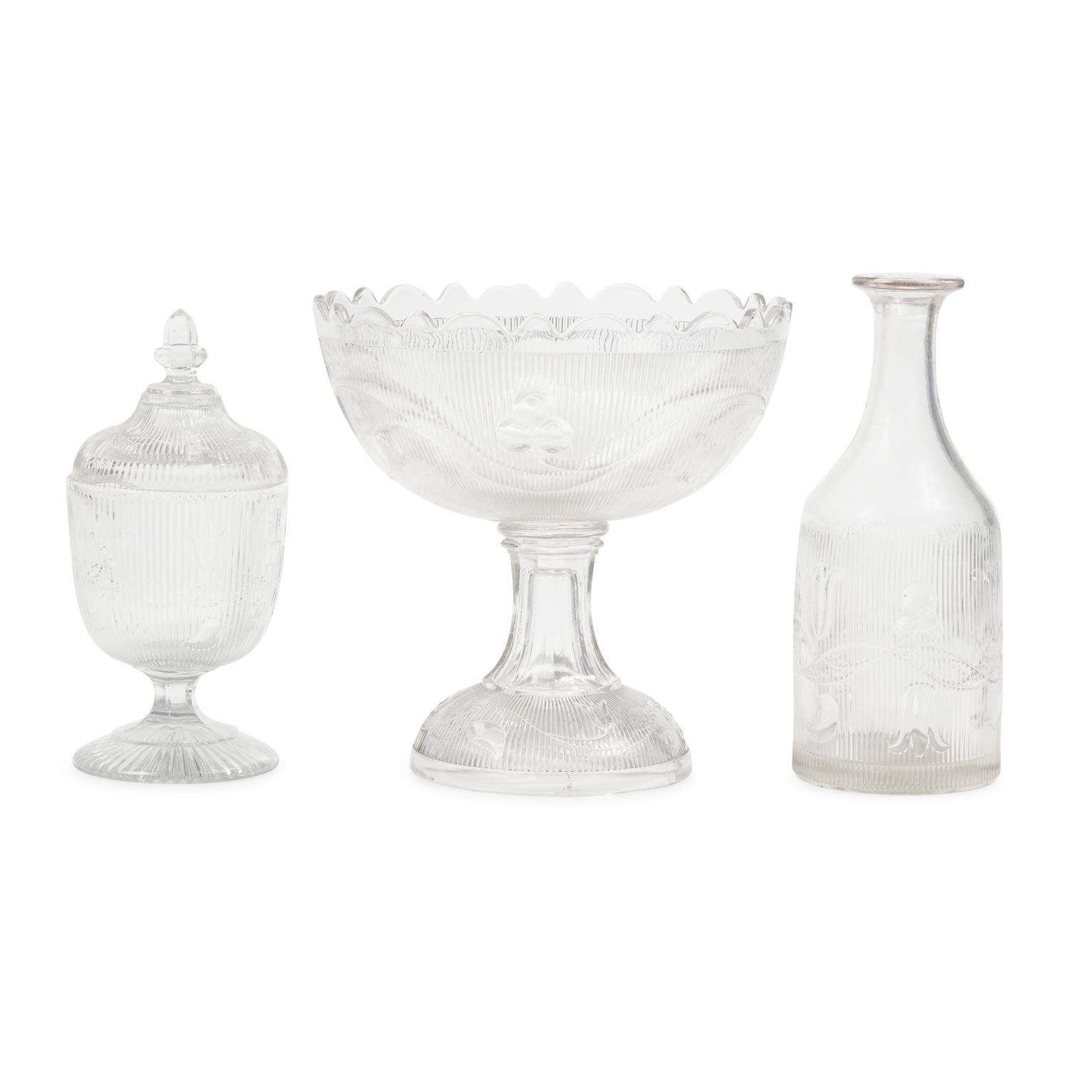 A Group of Seven Pressed Flint Glass Tablewares in the "Bellflower" Pattern