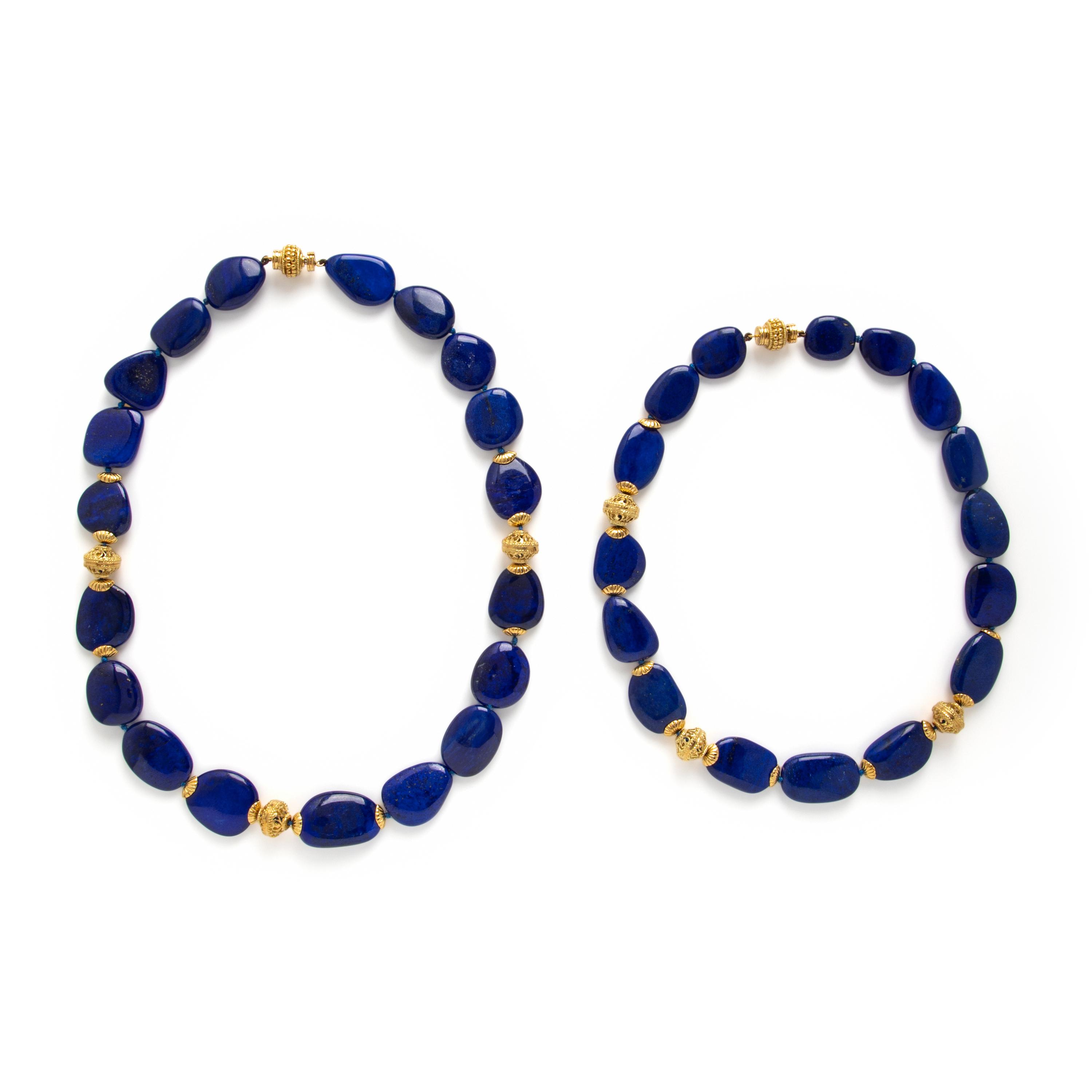 Seaman Schepps, Pair of Lapis Lazuli and Yellow Gold Convertible Necklaces