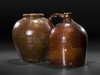 Two Brown Glazed Stoneware Vessels