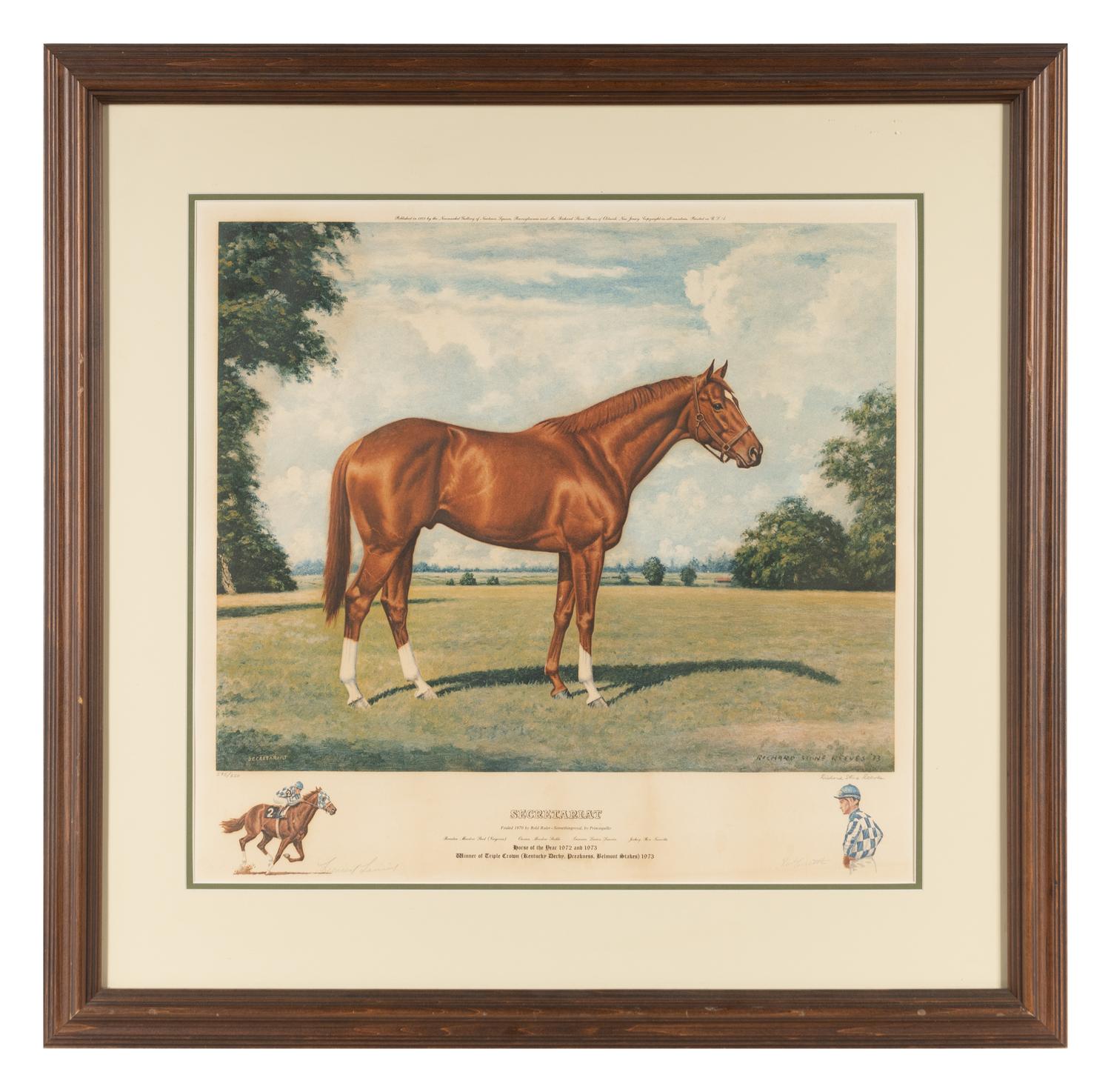 A Secretariat Limited Edition Richard Stone Reeves Print Signed by Trainer Lucien Laurin and Jockey Ron Turcotte,