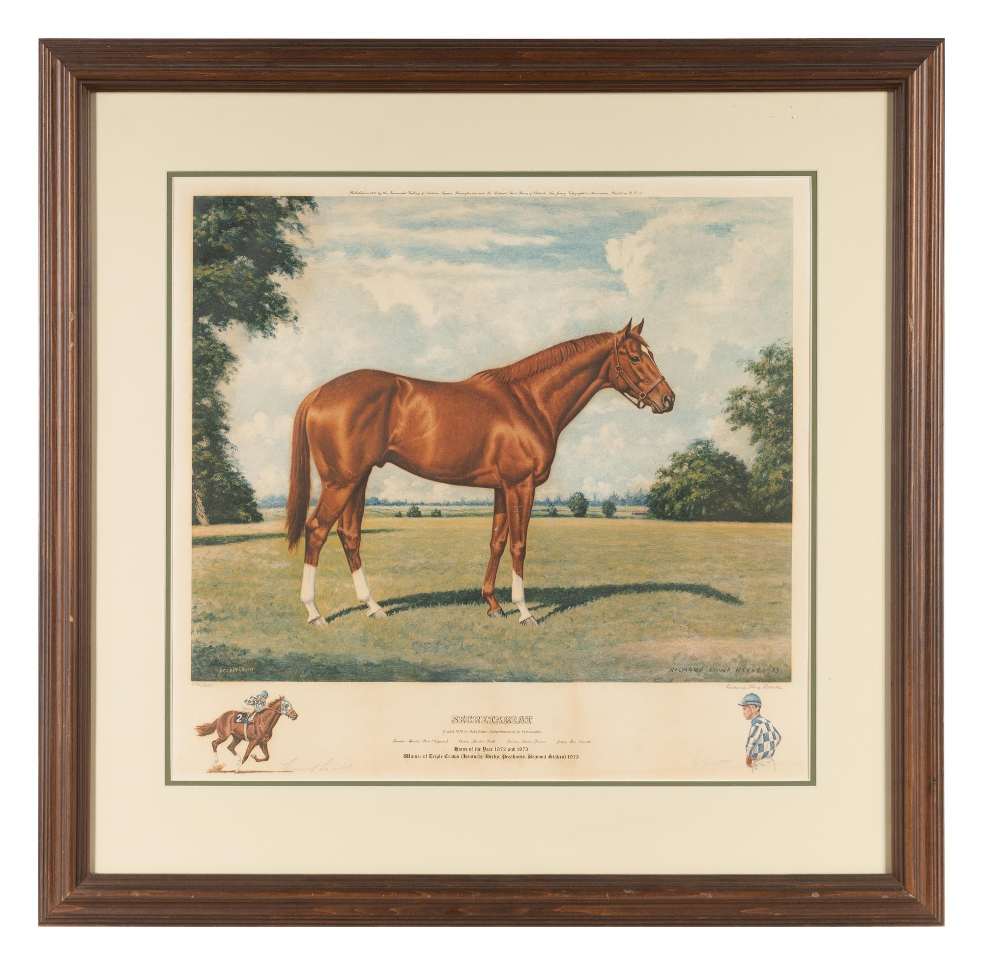 A Secretariat Limited Edition Richard Stone Reeves Print Signed by Trainer Lucien Laurin and Jockey Ron Turcotte,