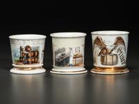 Three Porcelain Occupational Shaving Mugs Related to Food and Beverage Trades