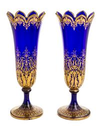 A Pair of Gilt Decorated Cobalt Glass Vases Height 19 1/2 inches. — LATE 19TH/EARLY 20TH CENTURY