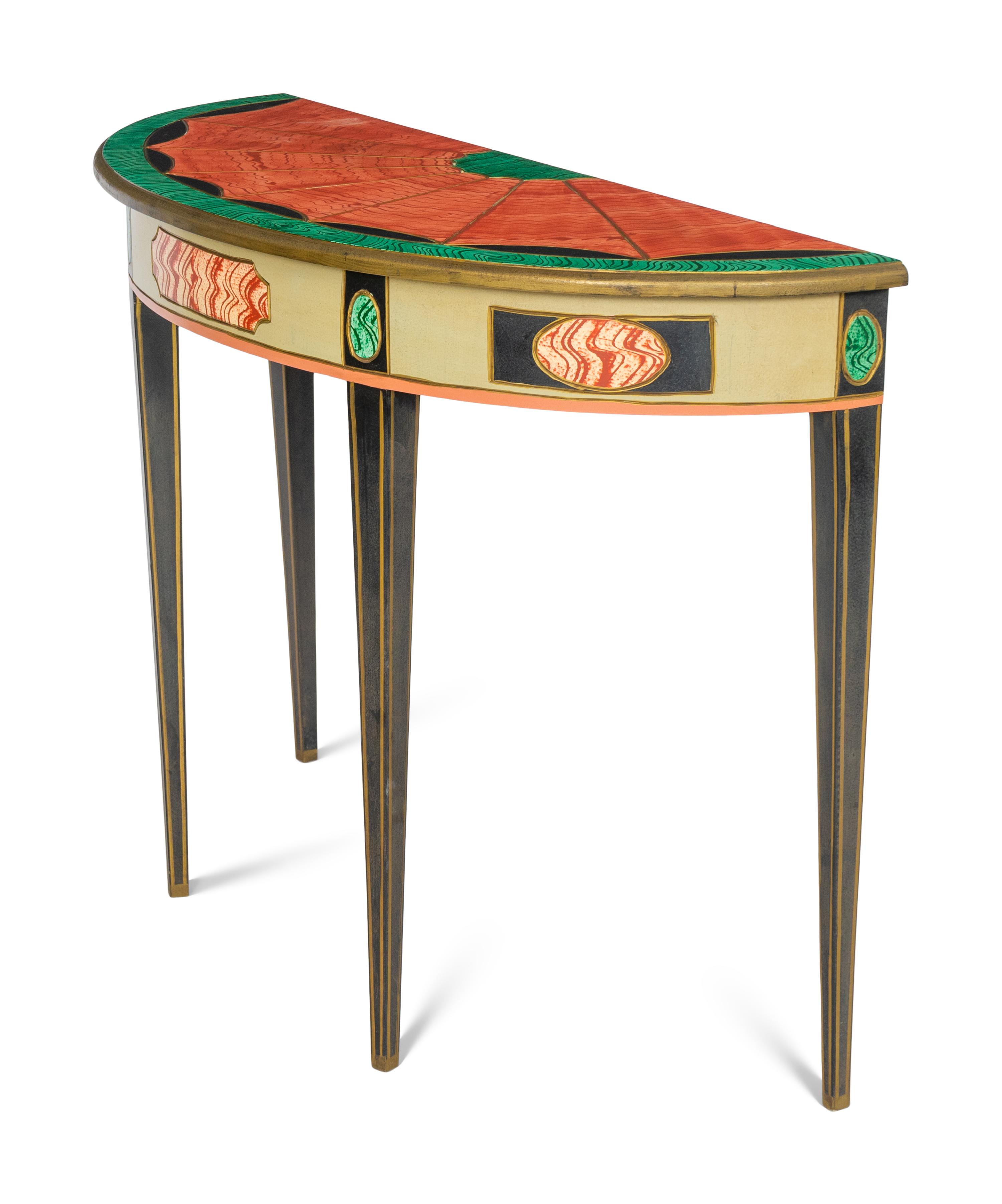 A Trompe-l'Oeil Painted Demilune Console Table