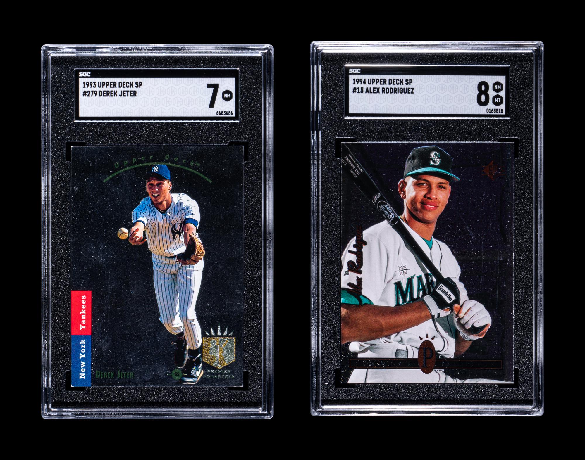 A 1993 Upper Deck SP Derek Jeter Rookie Card No. 279 (SGC 7) and 1994 Upper Deck SP Alex Rodriguez Rookie Card No. 15 (SGC 8)