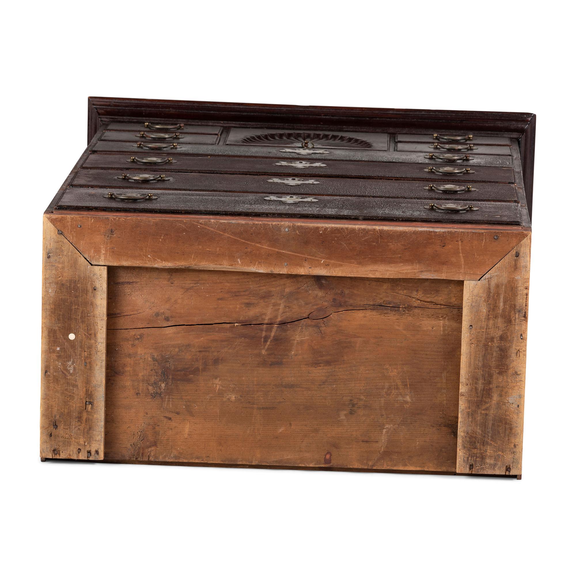 A Chippendale Fan-Carved Cherrywood Claw-and-Ball Foot Chest-on-Chest