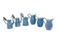 Six Chrysolite Enameled Graniteware Coffeepots and Pitchers