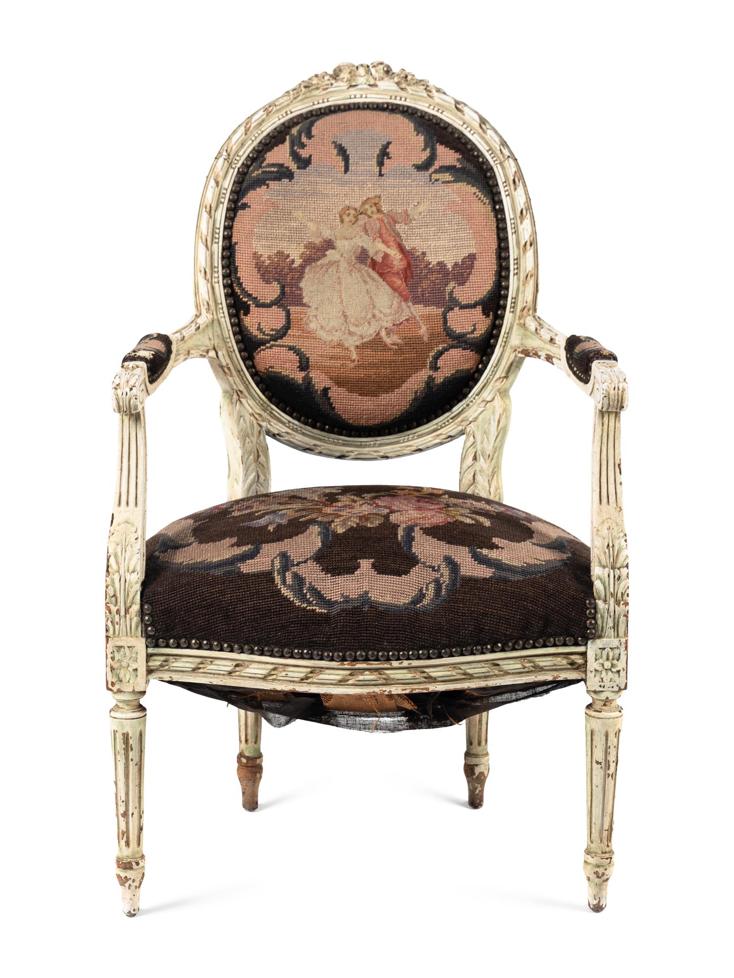 A Louis XVI Style Painted Fauteuil