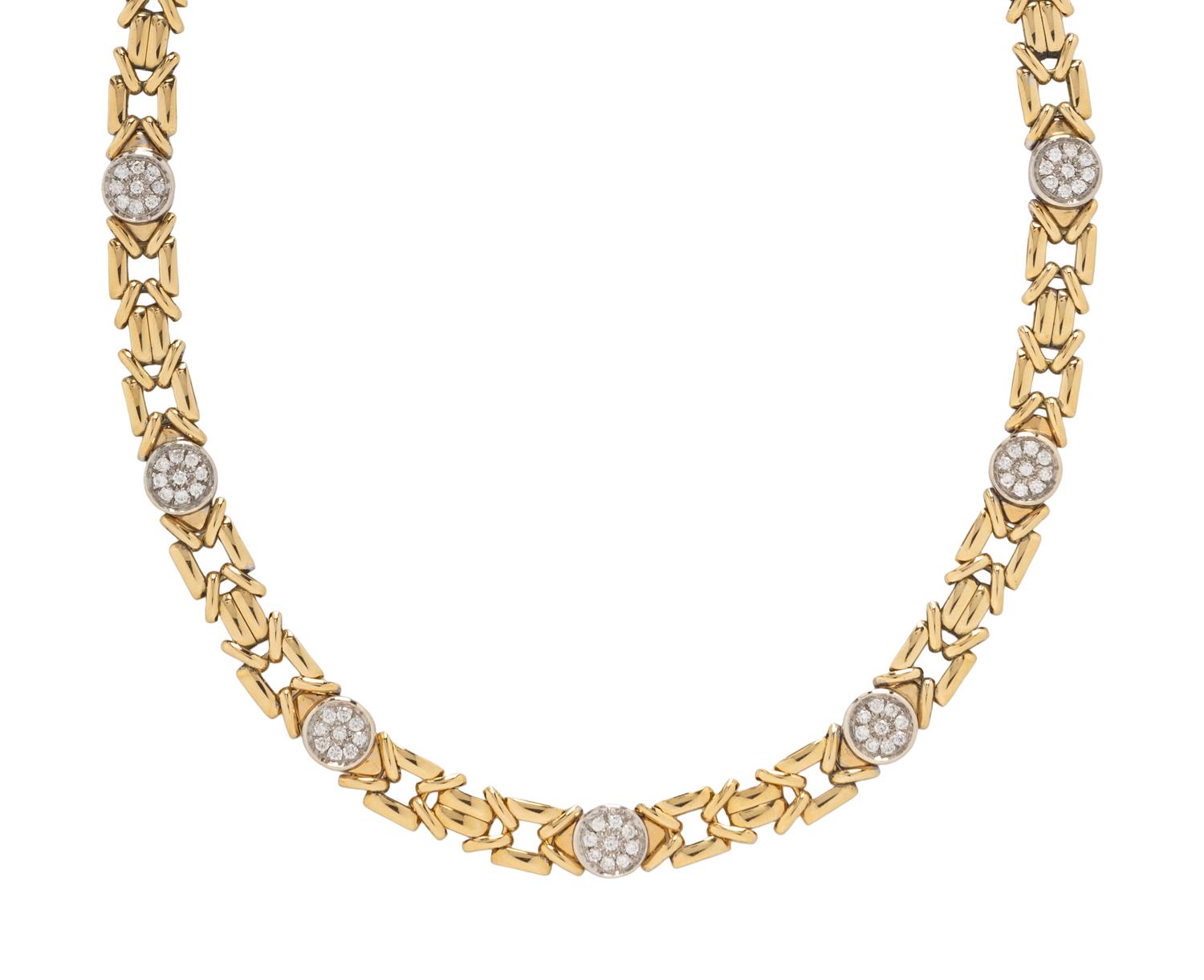 YELLOW GOLD AND DIAMOND FANCY LINK NECKLACE