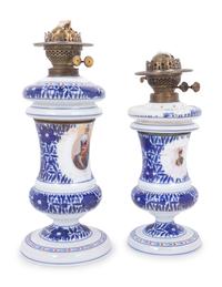 A Pair of Persian Market Opaline Glass Oil Lamps