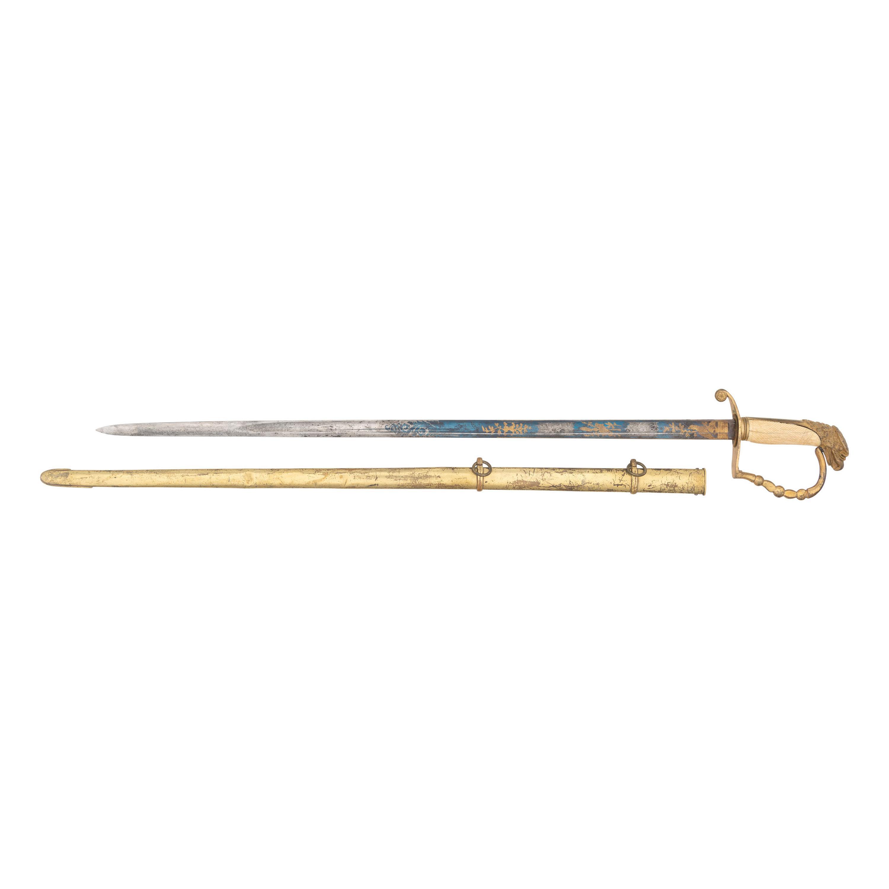 Mexican War Era Eagle Hilt US Militia Officers Sword with Blued & Gilt Blade