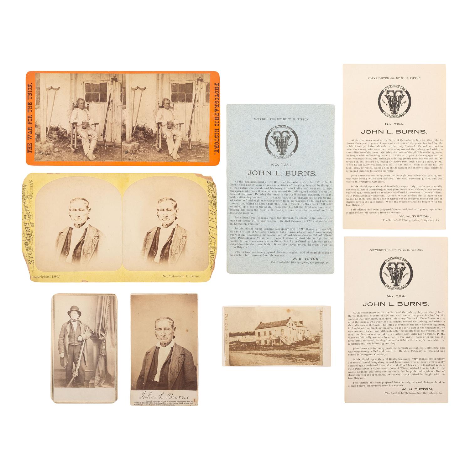 [Civil War] (Burns, John L.) Photographs and Ephemera Identified to the "Hero of Gettysburg."