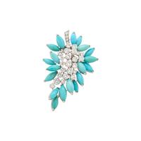 DIAMOND, TURQUOISE, AND WHITE GOLD SPRAY BROOCH