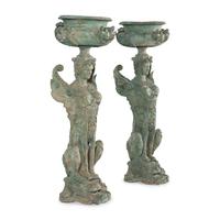 A Pair of Neoclassical Style Patinated Bronze Figural Jardinières