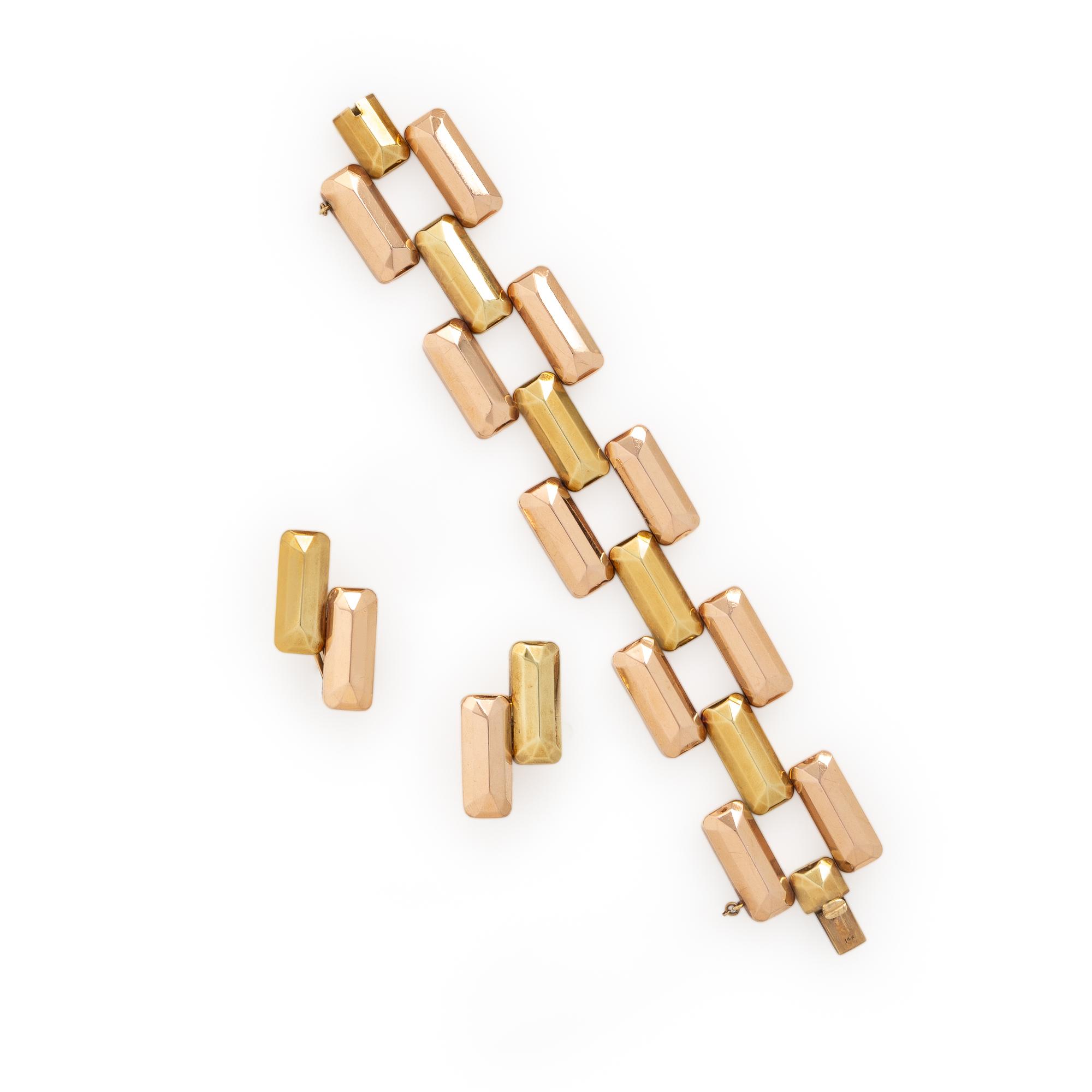 Bicolor Gold Earrings and Bracelet