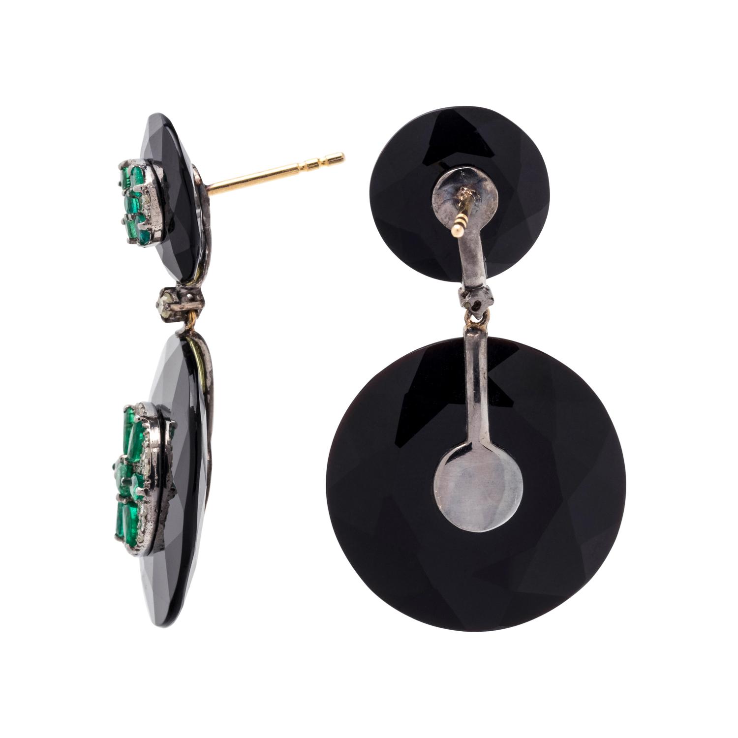 ONYX, EMERALD AND DIAMOND EARRINGS