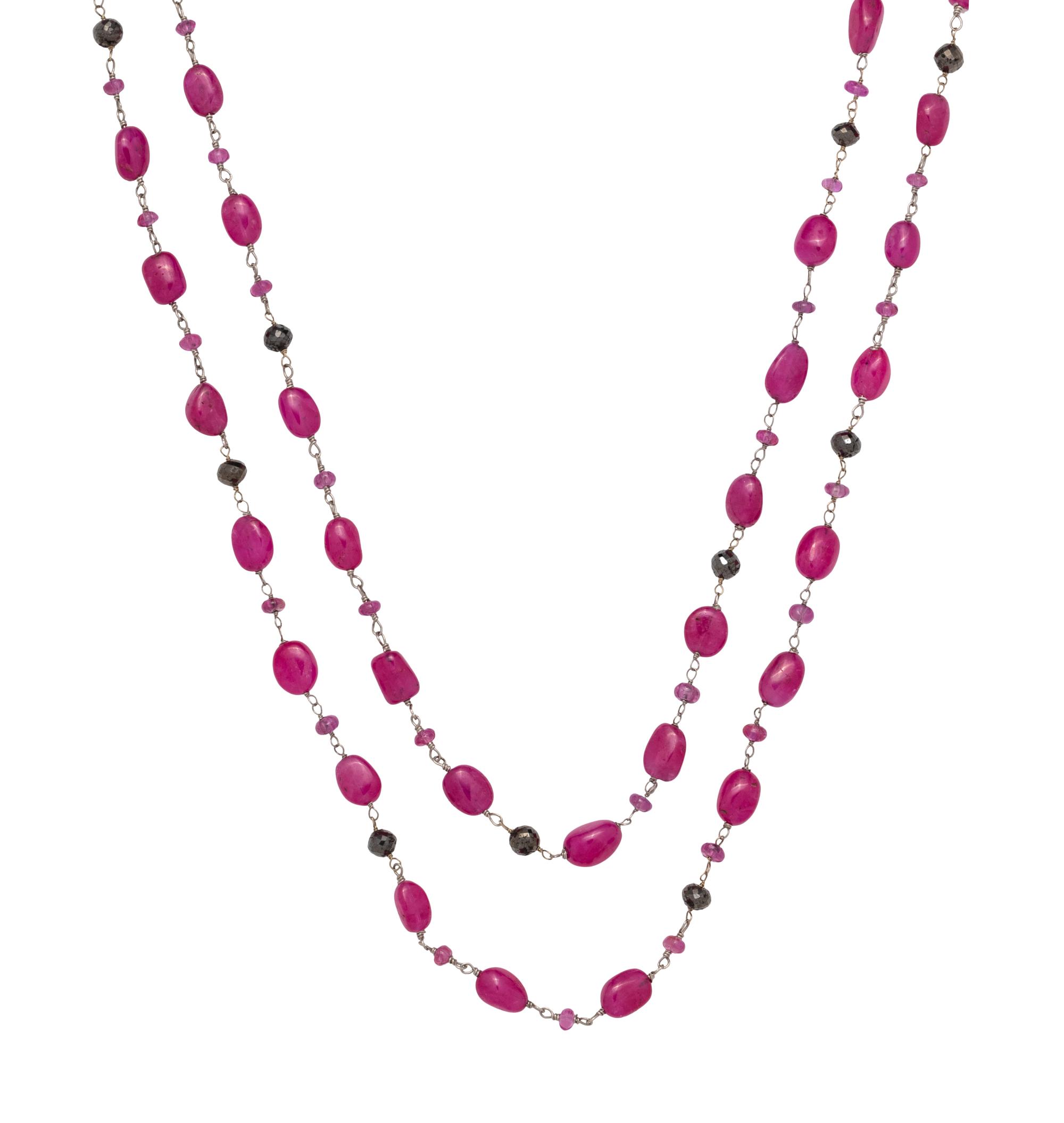 RUBY AND BLACK DIAMOND BEAD NECKLACE