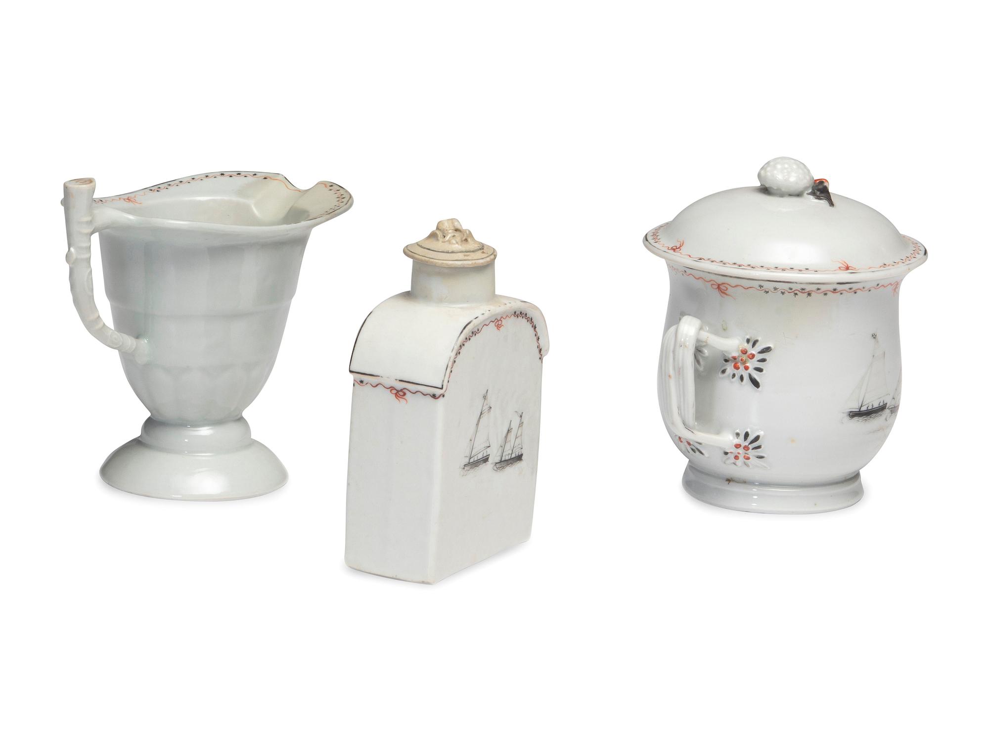 A Chinese Export Porcelain Nine-Piece Grisaille Tea Service