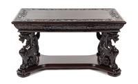 A Renaissance Revival Oak Library Table, AFTER AN EXAMPLE BY R.J. HORNER, MODERN, Height 29 x width 54 1/2 x depth 37 inches. — AFTER AN EXAMPLE BY R.J. HORNER, MODERN,
