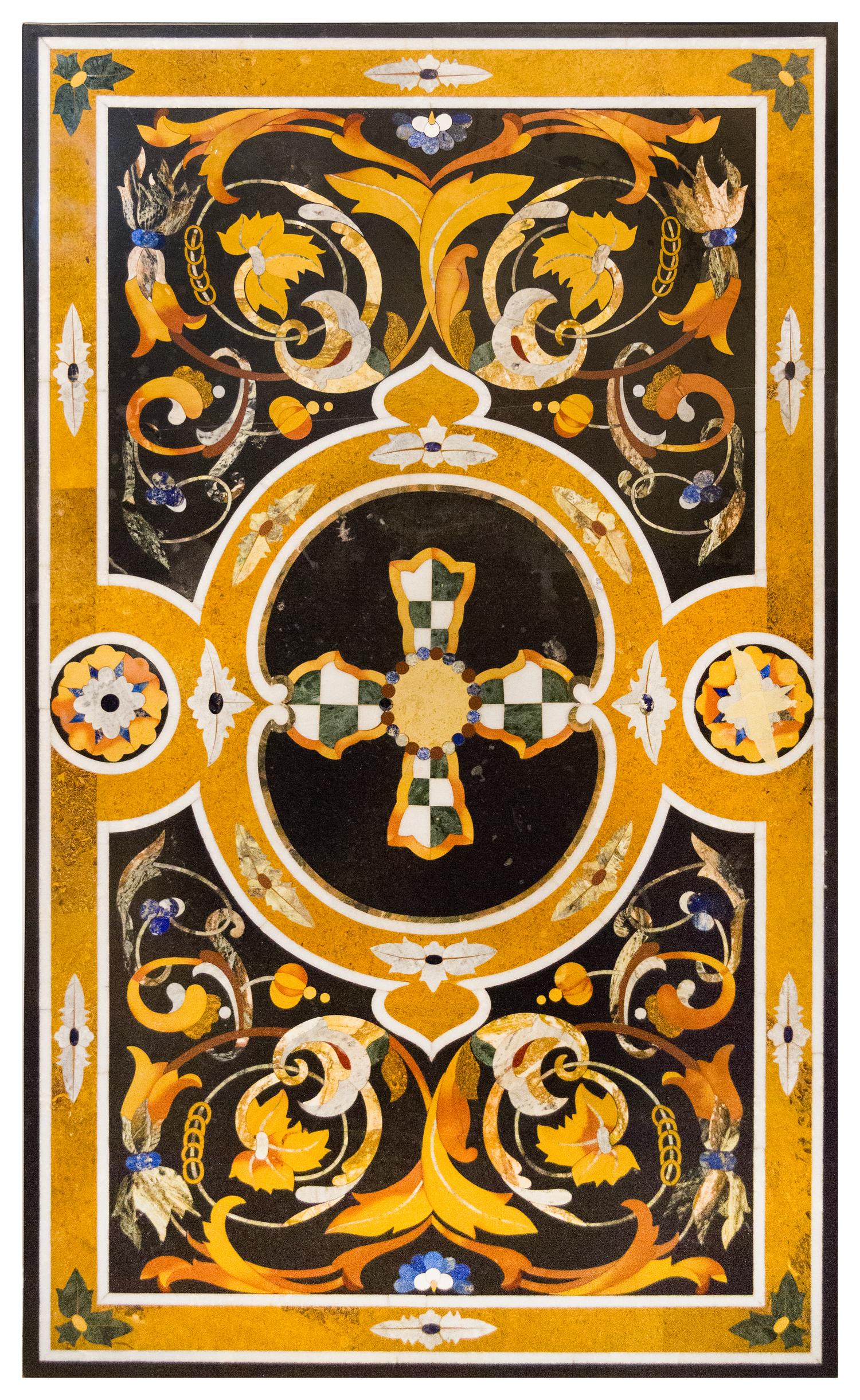 An Italian Pietra Dura Table Top Length 60 x width 36 inches.