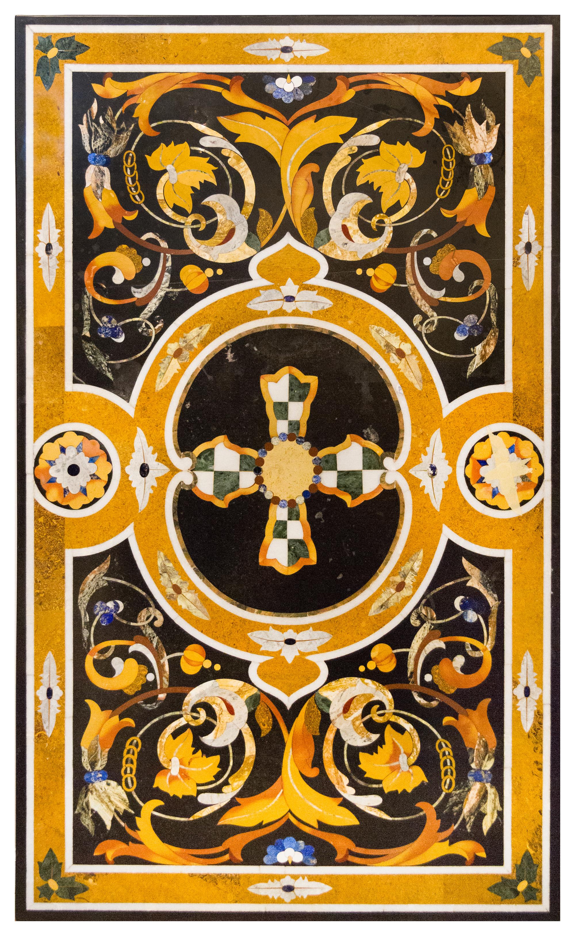 An Italian Pietra Dura Table Top Length 60 x width 36 inches.