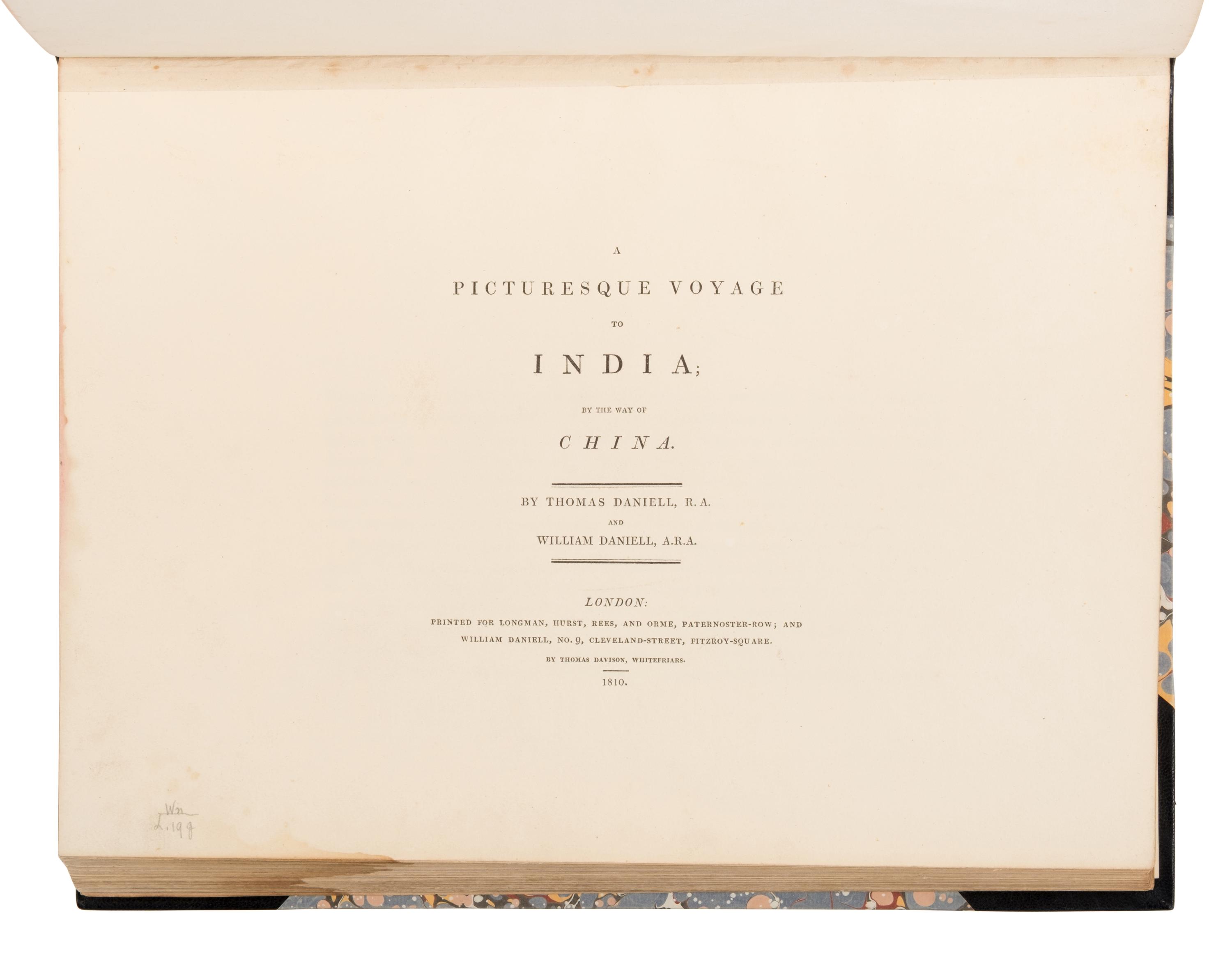 [Travel & Exploration]. Daniell, Thomas (1749-1840) and William (1769-1837). A Picturesque Voyage to India; by the way of China. London: Longman, Hurst, Rees, Orme and William Daniell, 1810.