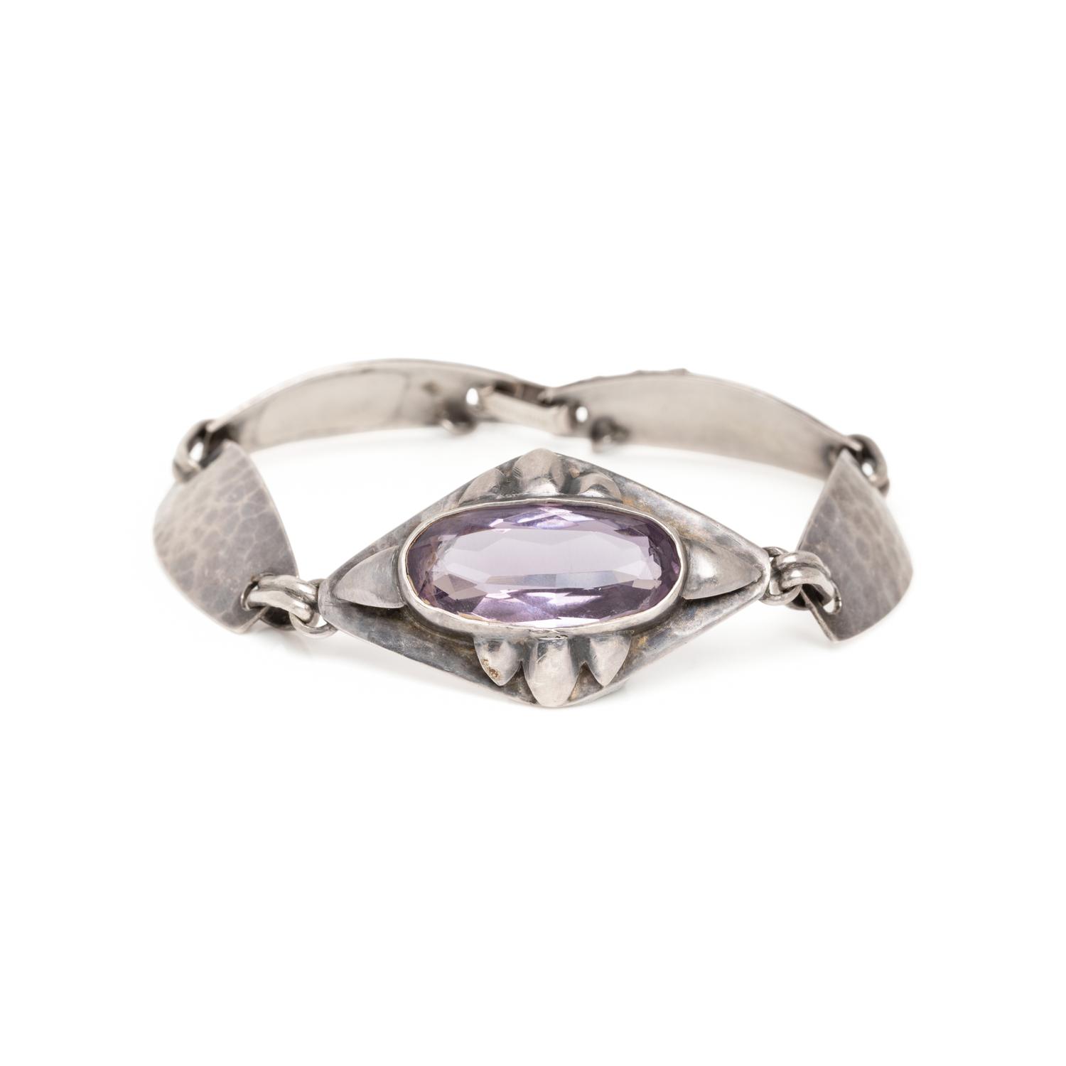 ARTS & CRAFTS, STERLING SILVER AND AMETHYST NECKLACE AND BRACELET