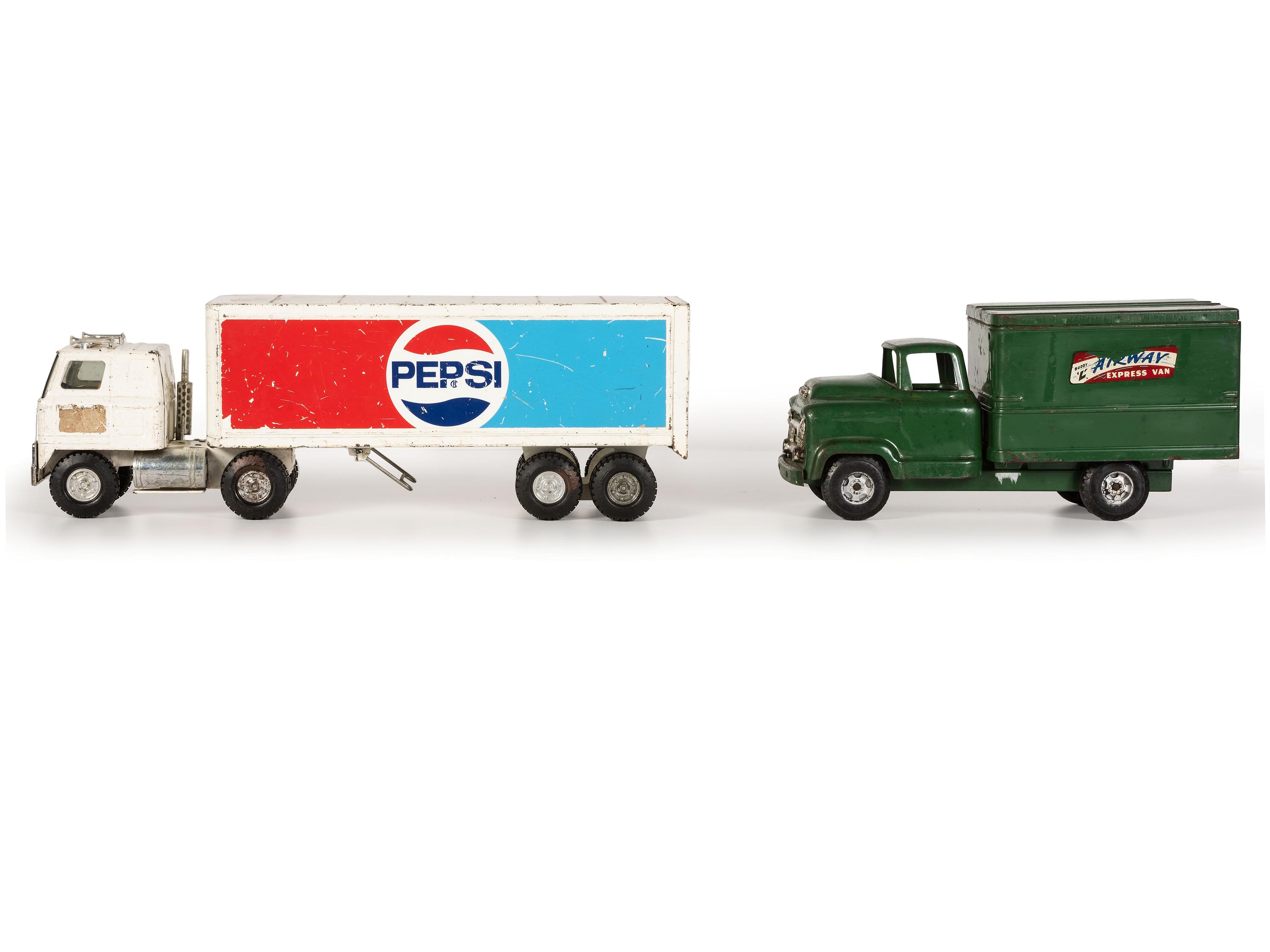 Five Pressed Metal Toy Trucks