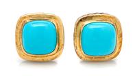 A Pair of Sterling Silver, 18 Karat Yellow Gold and Turquoise 'Albion' Earclips, David Yurman, 15.20 dwts.