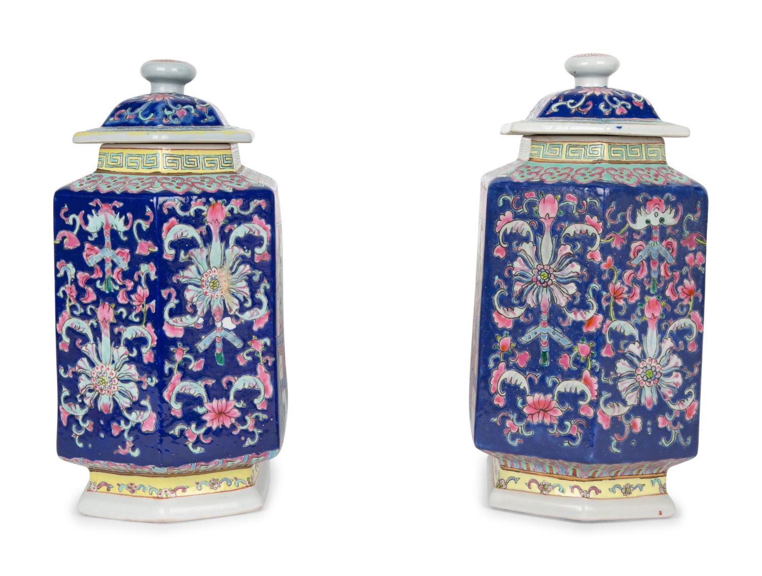 A Pair of Chinese Export Covered Hexagonal Ginger Jars — 19TH/20TH CENTURY