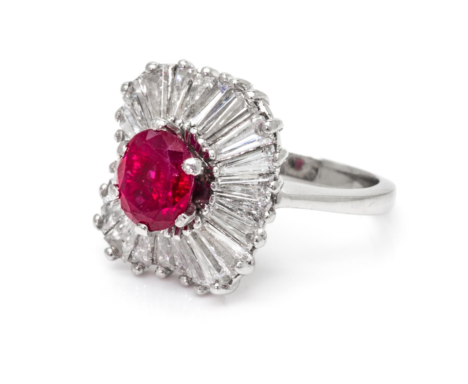 A Platinum, Burmese Ruby and Diamond Ring, 4.50 dwts.