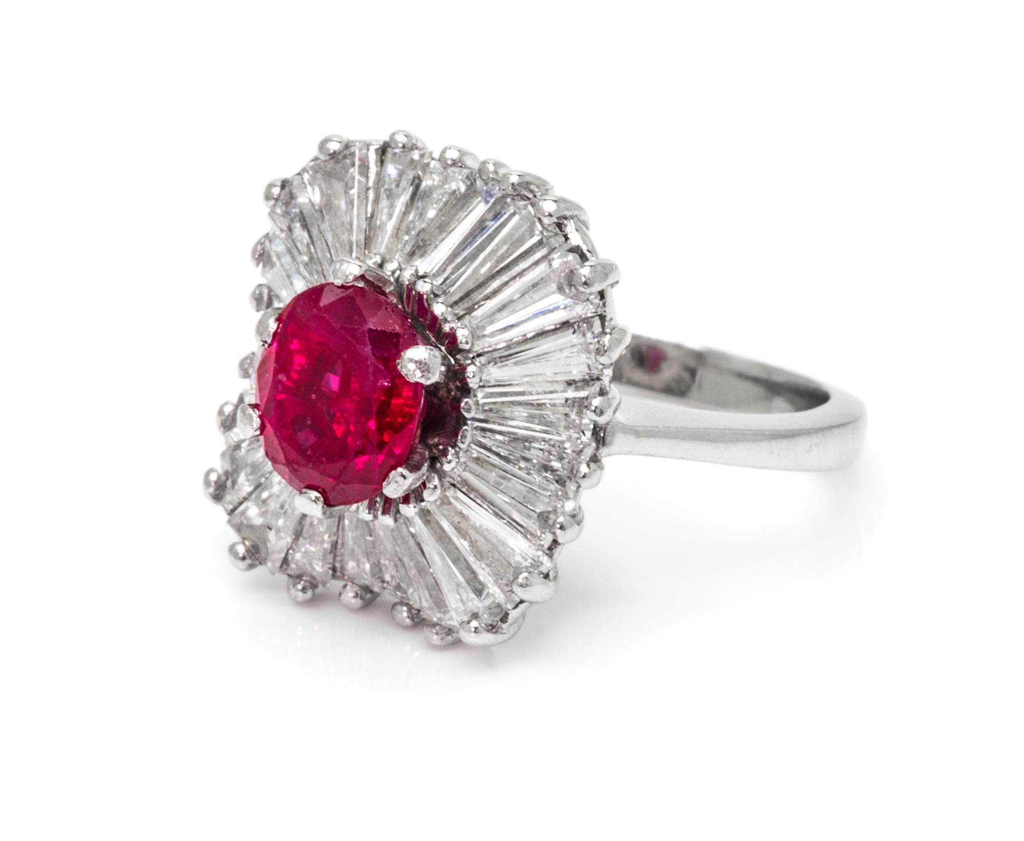 A Platinum, Burmese Ruby and Diamond Ring, 4.50 dwts.