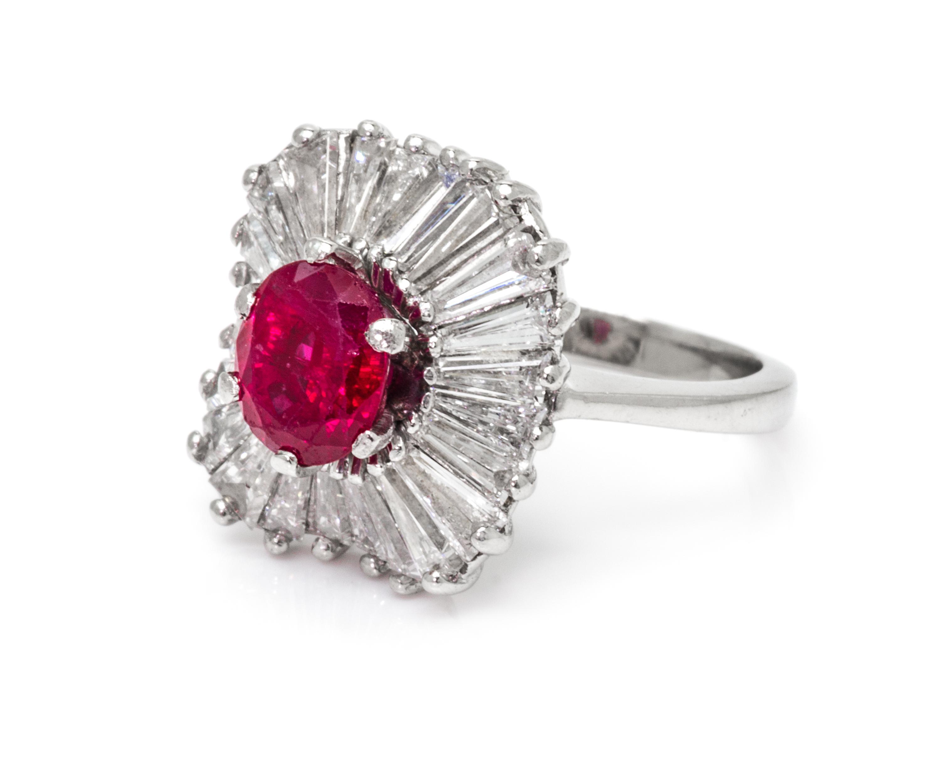 A Platinum, Burmese Ruby and Diamond Ring, 4.50 dwts.