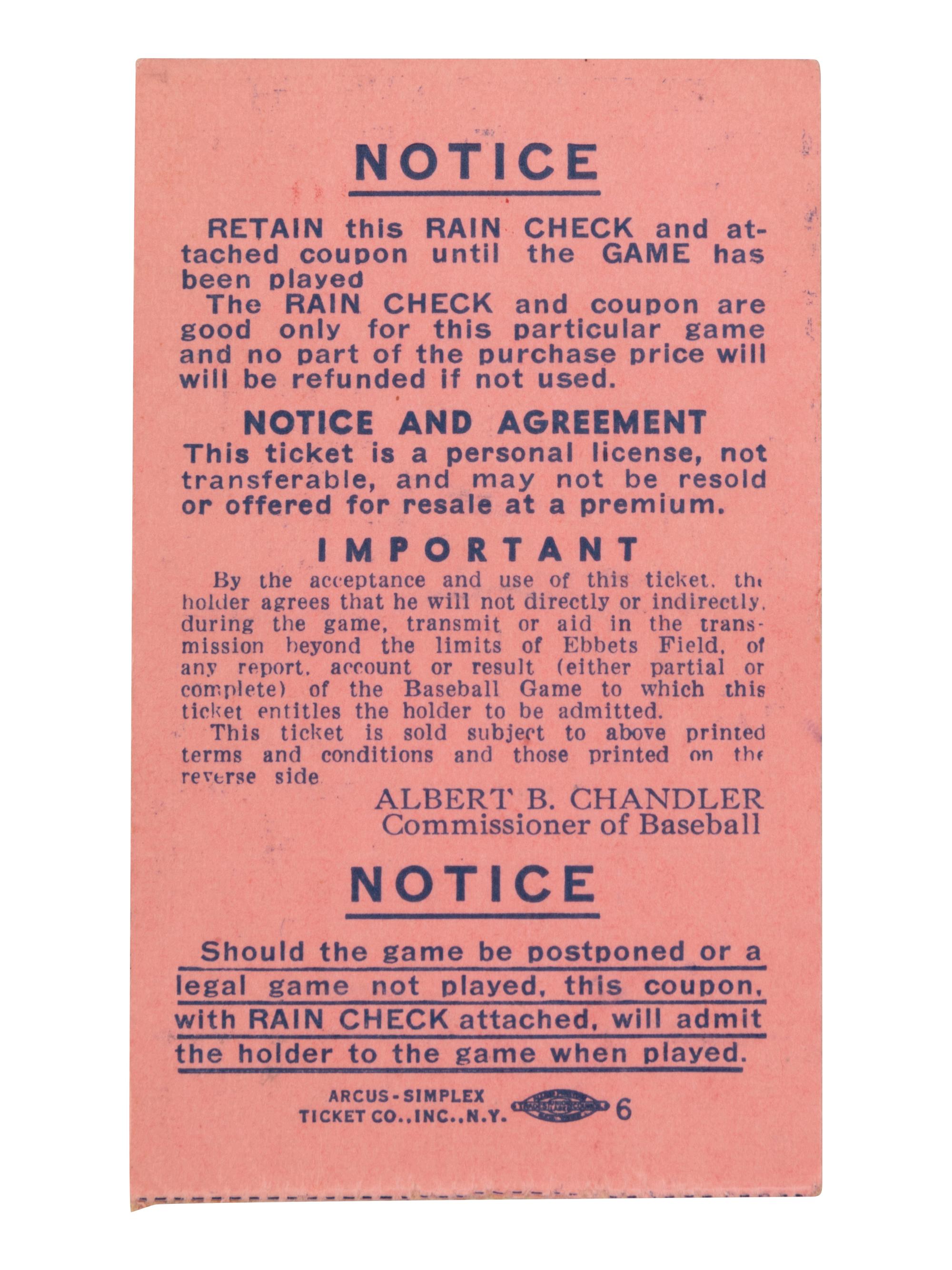 A 1949 All Star Game Ticket Stub (Jackie Robinson First Appearance),
