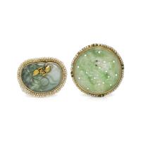 YELLOW GOLD, JADE AND SEED PEARL BROOCHES