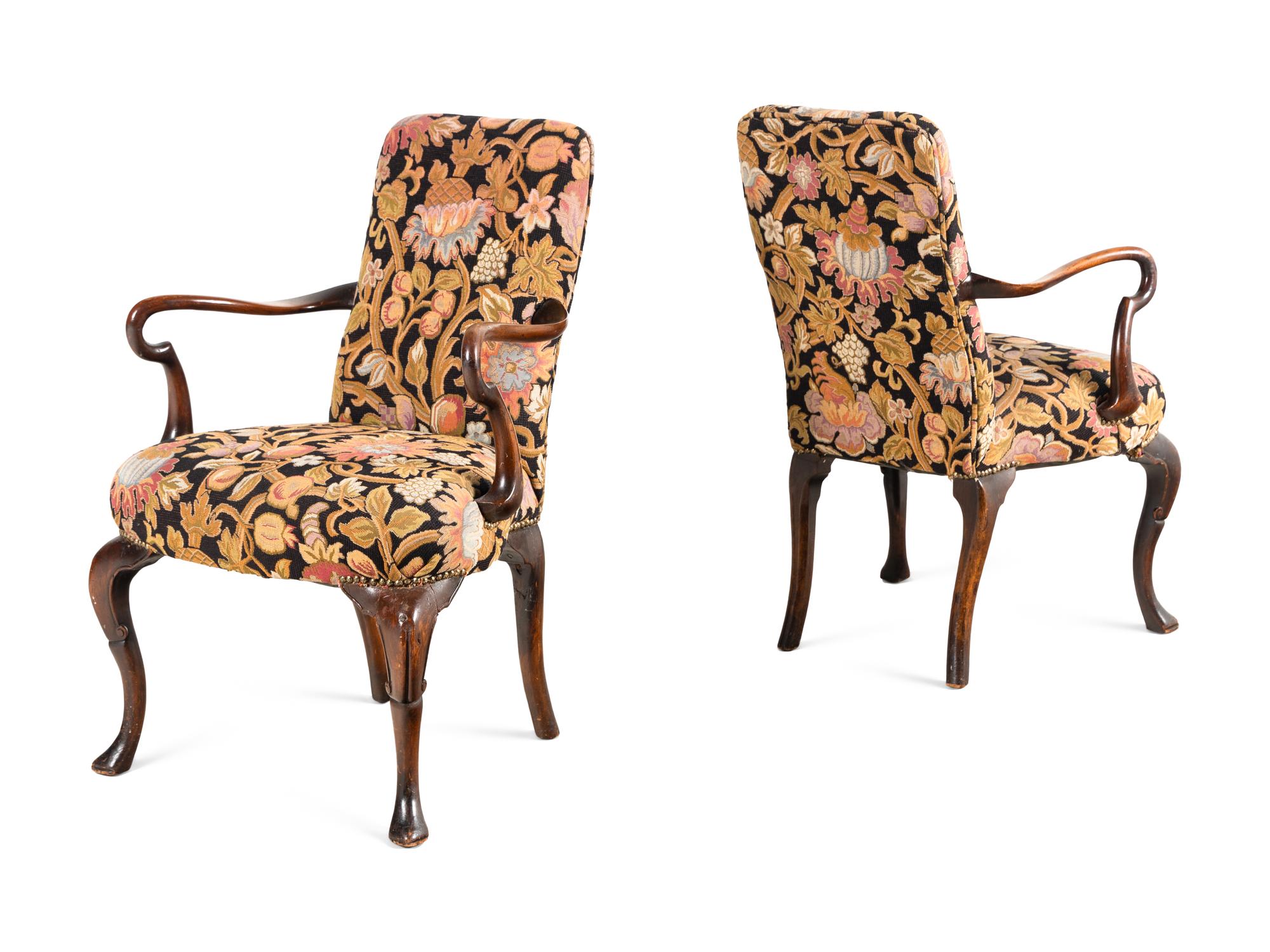 Two Queen Anne Walnut Armchairs