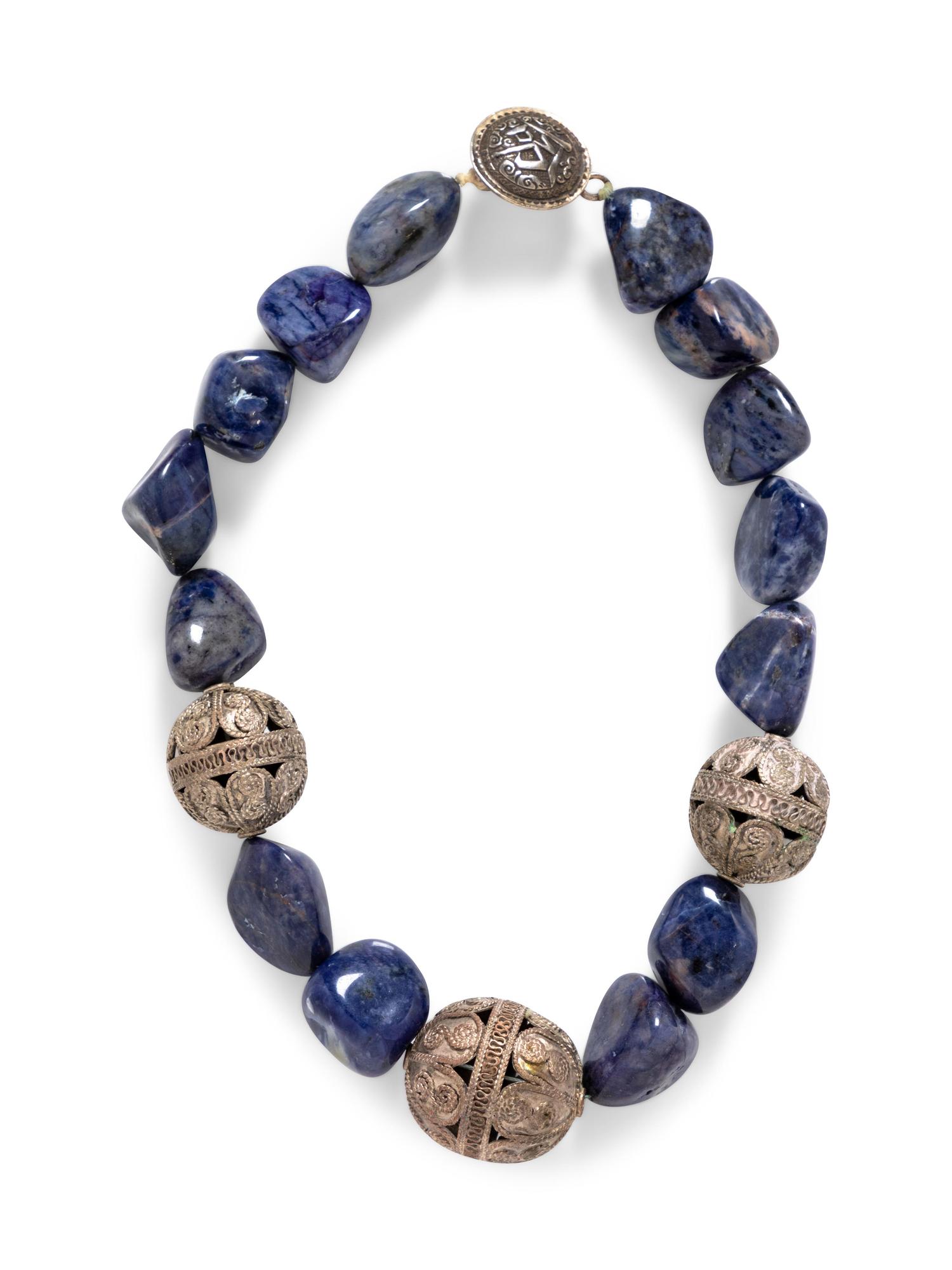 A Sodalite and Silver Bead Necklace