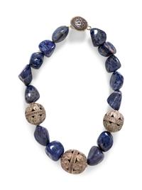 A Sodalite and Silver Bead Necklace