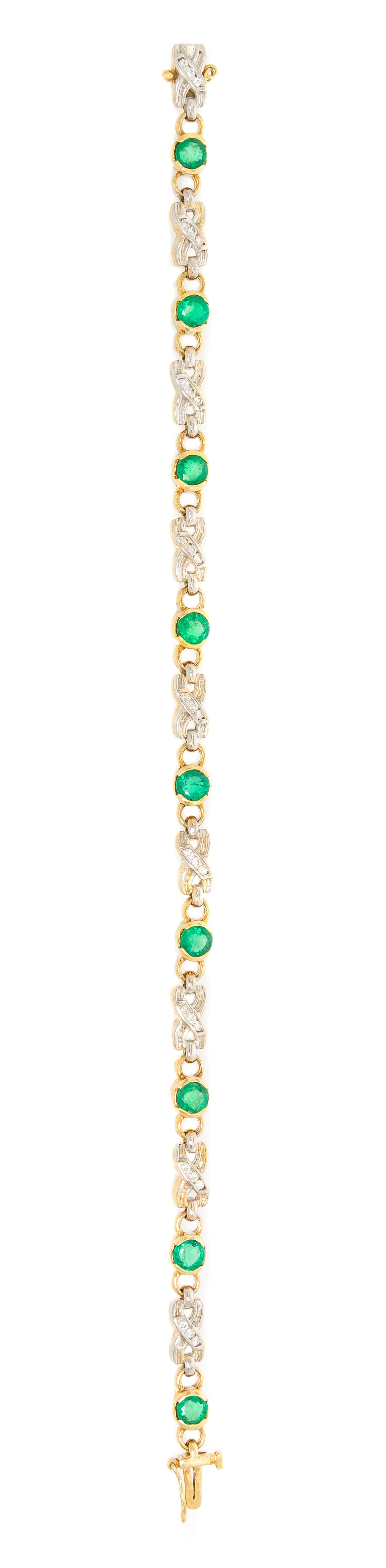 An 18 Karat Gold, Emerald and Diamond Bracelet, 8.70 dwts.